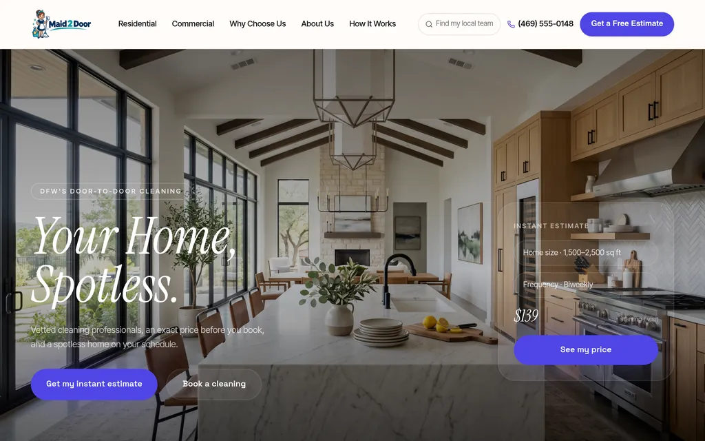 Maid2Door homepage — Your Home, Spotless.